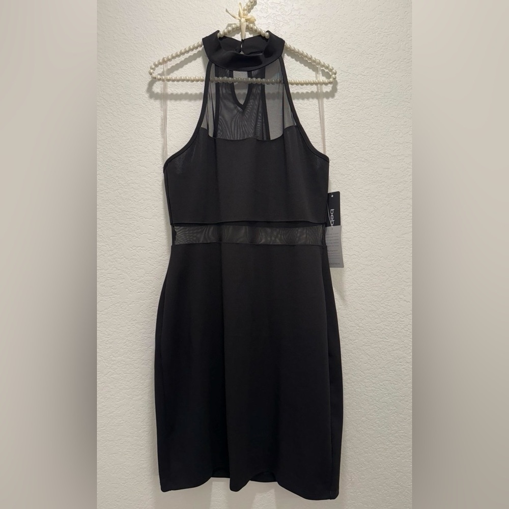 NWT Bebe Sheer Mesh Panels Halter Dress Size XL